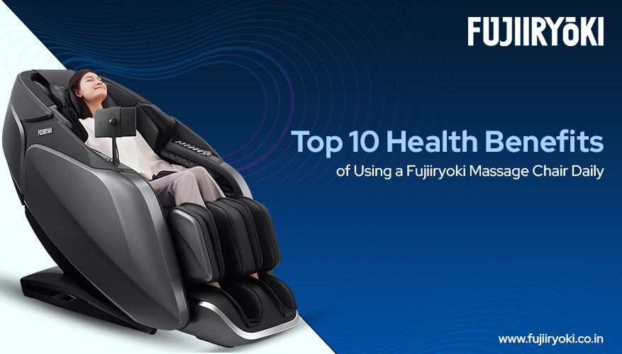 A woman relaxing on a Fujiiryoki Massage Chair, a premium full body massage chair designed for daily wellness and ultimate relaxation.